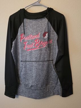 NBA Portland Trail Blazers Gray and Black Hoodie with Red Logo